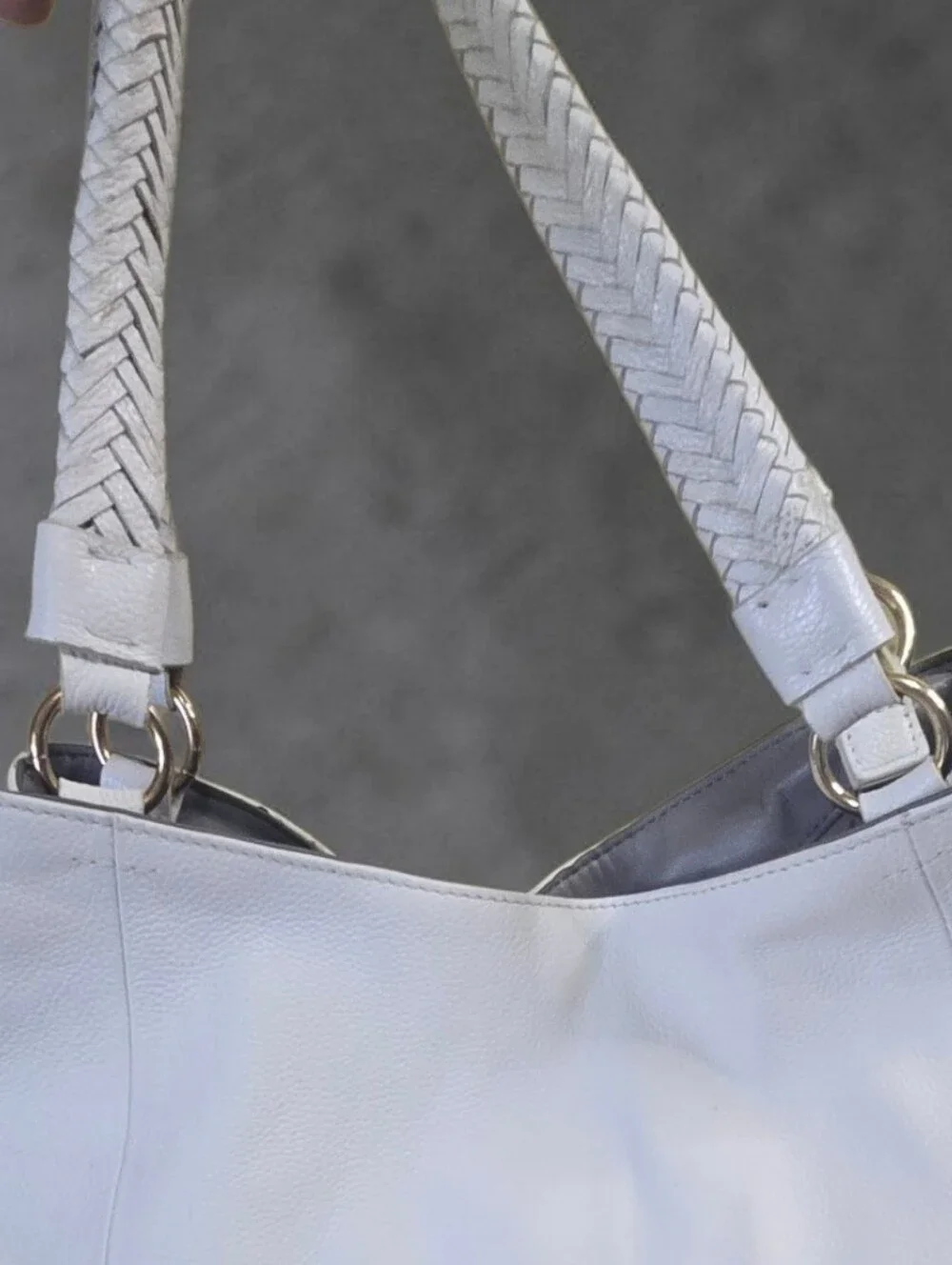 Vince Camuto White Leather Hobo Bag Braided Handle - Picture 5 of 16